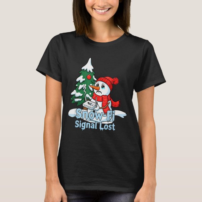Snow-fi Signal Lost Funny Snowman Christmas Art  T-Shirt (Vorderseite)