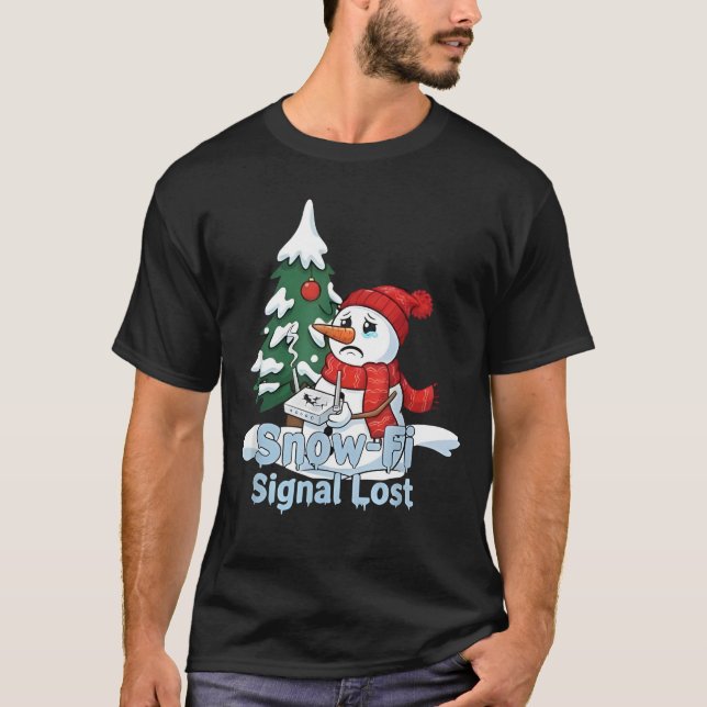 Snow-Fi Signal Lost Funny Snowman Christmas Art T-Shirt (Vorderseite)