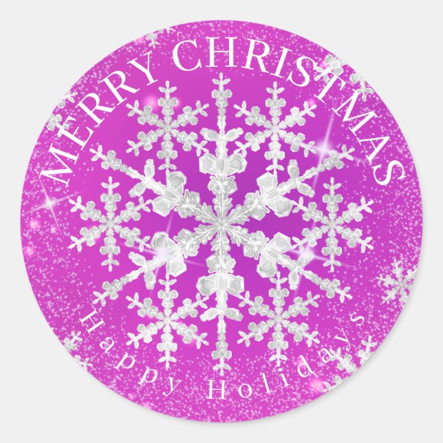 Snow Flakes Magenta Runder Aufkleber (Vorderseite)
