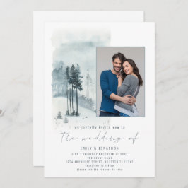 Snow Forest Foto Elegante Script Winterhochzeit Einladung