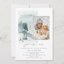 Snow Forest Foto in Us QR Code Winter Hochzeit Einladung