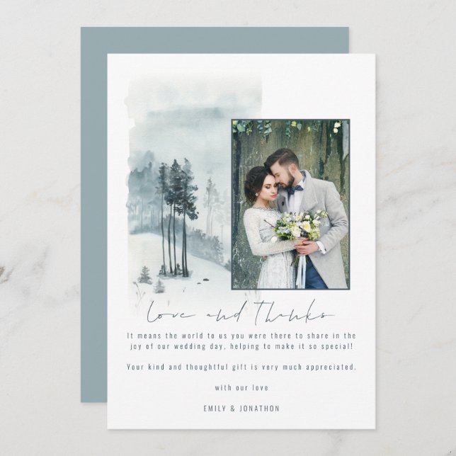 Snow Forest Wedding Foto Liebe und Dank Dankeskarte (Vorne/Hinten)