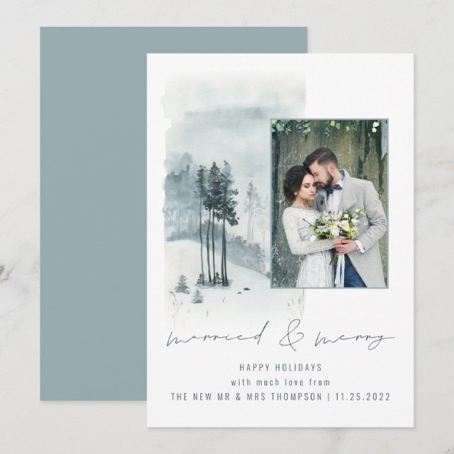 Snow Forest Wedding Foto Verheiratet Frohe Weihnac (Vorne/Hinten)