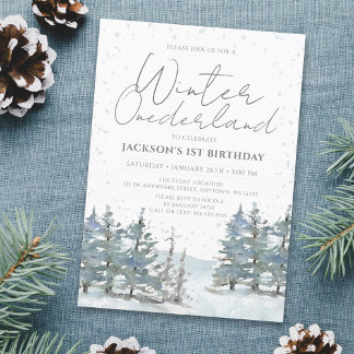 Snow Forest Winter Onederland Junge 1. Geburtstag Einladung