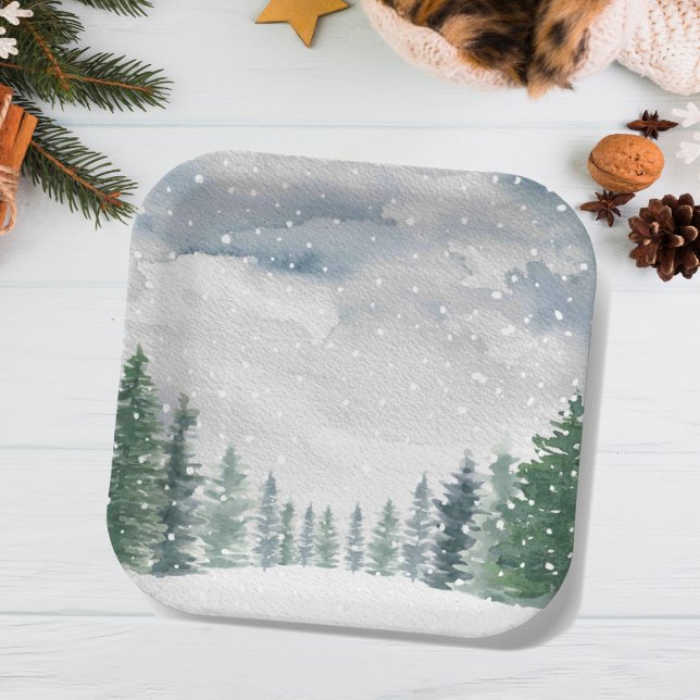 Snow Forest Winter Wonderland Baby Dusche Party Pappteller (Von Creator hochgeladen)