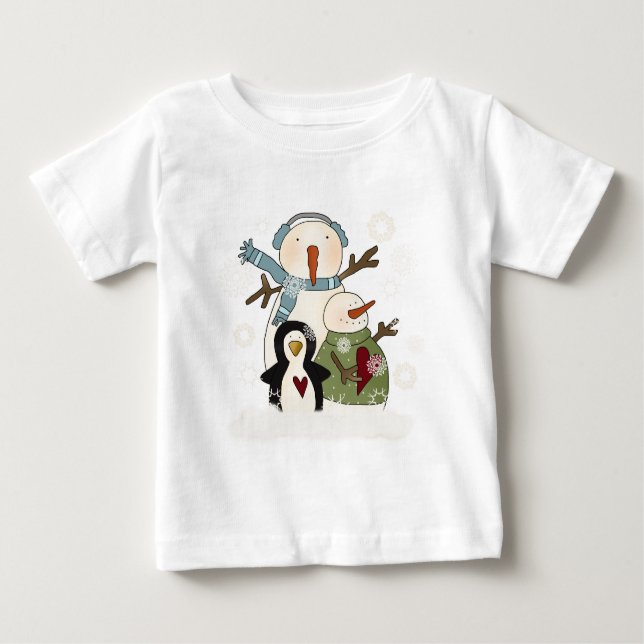 Snow Friends Holiday Snowmen und Pinguin Baby T-shirt (Vorderseite)