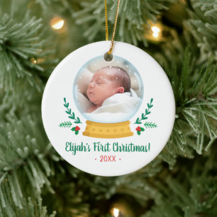 Snow Globe Baby's First Christmas Foto Keramik Ornament