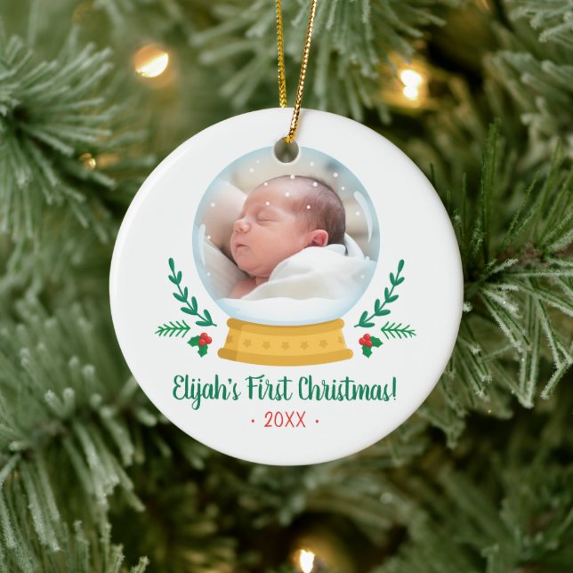 Snow Globe Baby's First Christmas Foto Keramik Ornament (Baum)