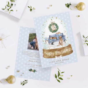 Snow Globe Blue Couch Home Pet Sitting Business Feiertagskarte