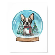 Snow Globe Boston Terrier Art Print