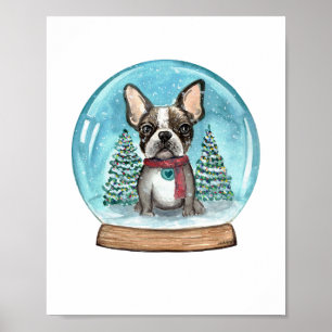 Snow Globe Boston Terrier Art Print Poster