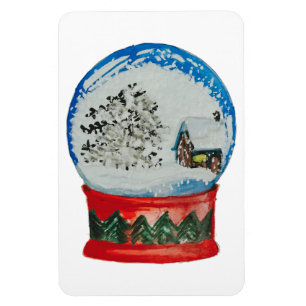 Snow Globe Crystal Ball Winter Village Weihnachten Magnet