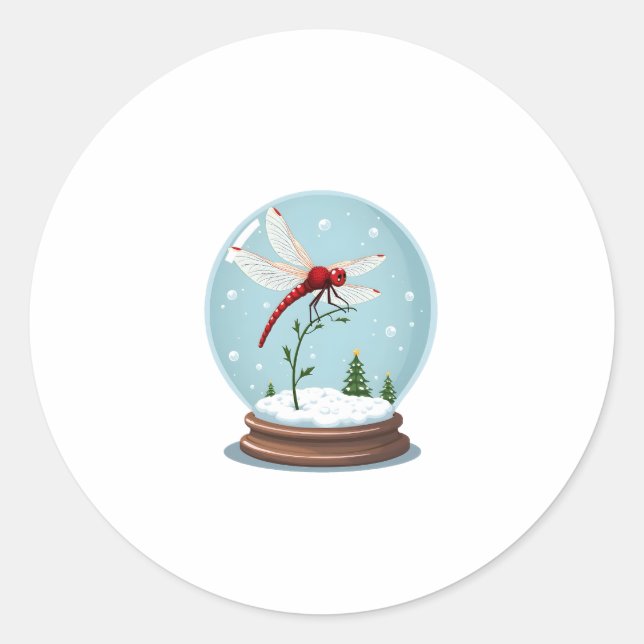 Snow Globe Dragonfly Runder Aufkleber (Vorderseite)