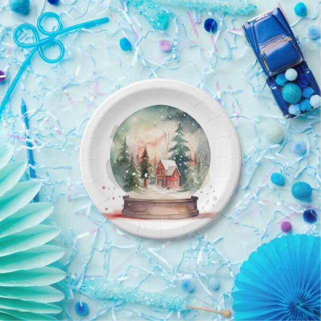 Snow Globe Glass Ball Winter Wunderland Weihnachte Pappteller (Party)