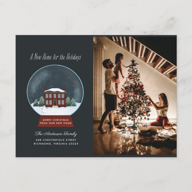 Snow Globe Holiday Foto Moving Ankündigung (Vorderseite)