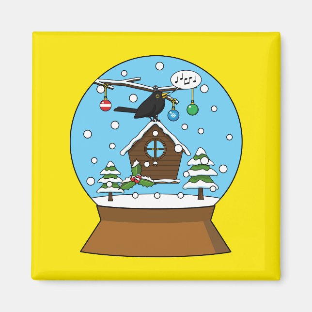 Snow Globe mit Blackbird singen Magnet (Vorne)