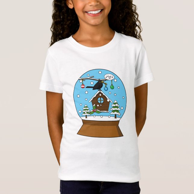 Snow Globe mit Blackbird singen T-Shirt (Vorderseite)