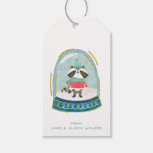 Snow Globe Raccoon Gift Tags Geschenkanhänger (Vorderseite)