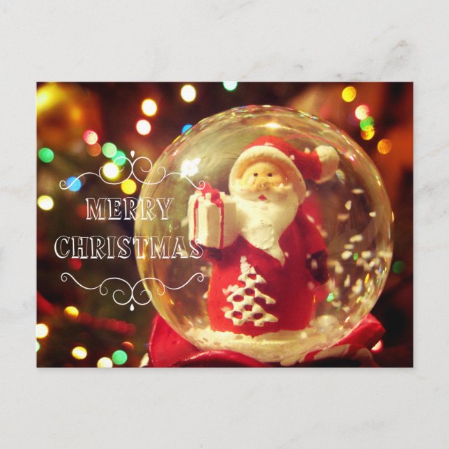 Snow globe Santa Claus Feiertagspostkarte (Vorderseite)