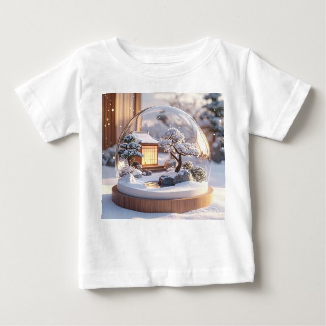 Snow Globe Serenity – Japanese House in Winter Sti Baby T-shirt (Vorderseite)