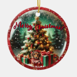 Snow Globe Vibe: Dackel Baumszene Keramik Ornament