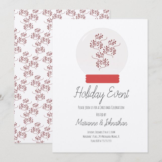 Snow Globe Weihnachts-Party Berry Sprig Kraft Einladung (Vorne/Hinten)