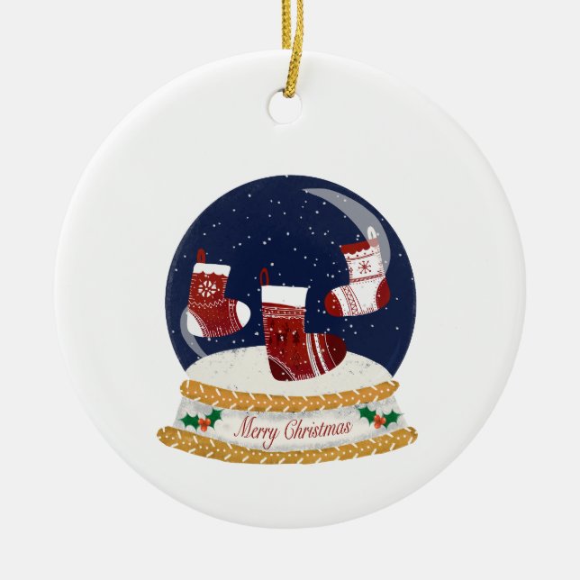 Snow Globe Weihnachts-Strümpfe Keramik Ornament (Vorne)