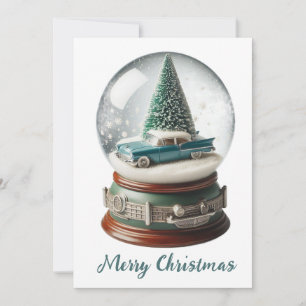 Snow Globe Weihnachtsbaum Vintage Car Feiertagskarte