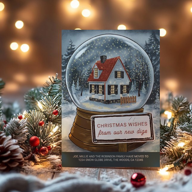 Snow Globe Weihnachtswünsche von New Digs Feiertagskarte (Snow Globe christmas wishes from new digs - holiday moving announcement cards by Darling & May)