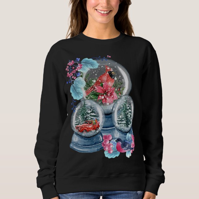 Snow Globe Winterschnee Roter Kardinal Bird Snowgl Sweatshirt (Vorderseite)