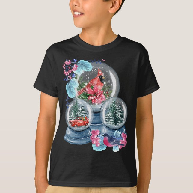 Snow Globe Winterschnee Roter Kardinal Bird Snowgl T-Shirt (Vorderseite)