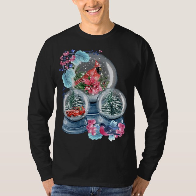 Snow Globe Winterschnee Roter Kardinal Bird Snowgl T-Shirt (Vorderseite)