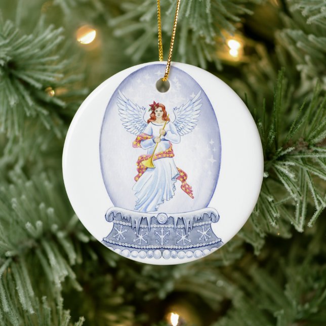 Snow globe with angel illustration keramik ornament (Baum)