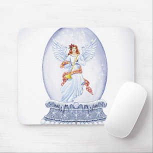 Snow globe with angel illustration mousepad