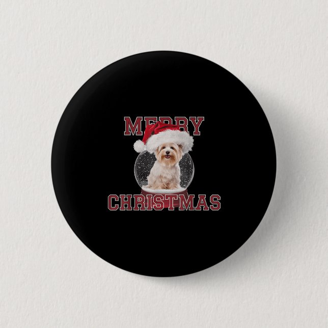 Snow Globe Xmas Maltese Hund Weihnachten Button (Vorderseite)