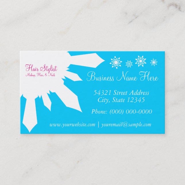 Snow Hair Stylist Snowflake Patter Business Cards Visitenkarte (Vorderseite)