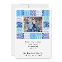 Snow Hearts Blue Quilt Winter Holiday Foto Card