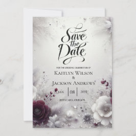 Snow-Kissed Plum and Ivory Floral Save the Date