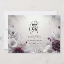 Snow-Kissed Plum and Ivory Floral Save the Date