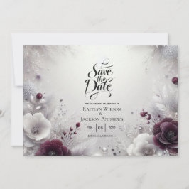 Snow-Kissed Plum and Ivory Floral Save the Date