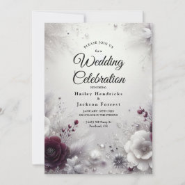 Snow-Kissed Plum and Ivory Floral Wedding Einladung