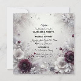 Snow-Kissed Plum and Ivory Floral Wedding Einladung