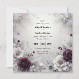 Snow-Kissed Plum and Ivory Floral Wedding Einladung