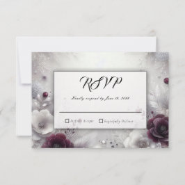 Snow-Kissed Plum and Ivory Floral Wedding RSVP Karte