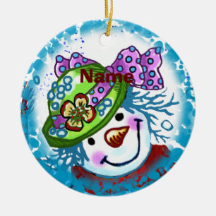 Snow Lady Snowman Rundschmuck Keramik Ornament