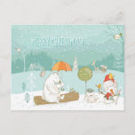 Snow Landscape Scene Bears and Snowman Christmas Postkarte<br><div class="desc">An enchanting scene of cute animals including bears,  birds,  bunnies,  hedgehog and snowman as the snow falls in the pretty forest landscape. Easily personalised with your own greetings and names. I created the artwork using elemente drawn by the fabulous artist Lisa Glanz,  whose work i absolutely love!</div>