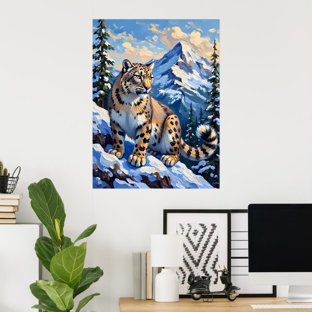 Snow Leopard auf einem Berg Poster (Heimbüro)