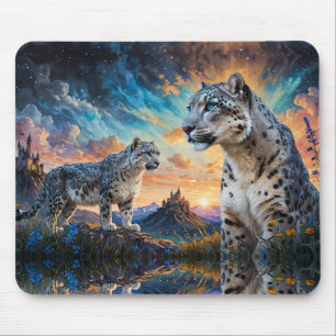 Snow Leopard Burg Sonnenaufgang Mousepad