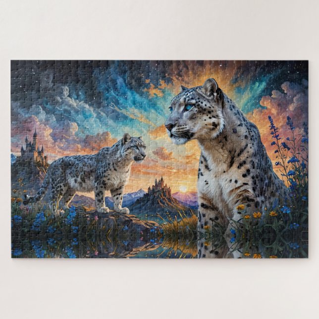 Snow Leopard Burg Sonnenaufgang Puzzle (Horizontal)