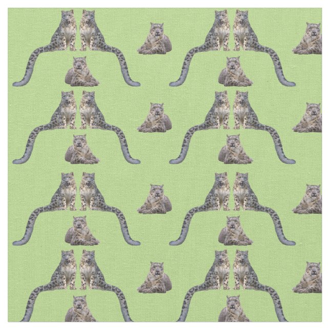 Snow Leopard Frenzy Fabric (Light Green) Stoff (Nahaufnahme)